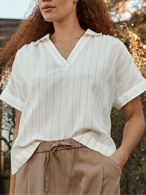 Haven Well Within Linen blend striped Collard Shirt size large